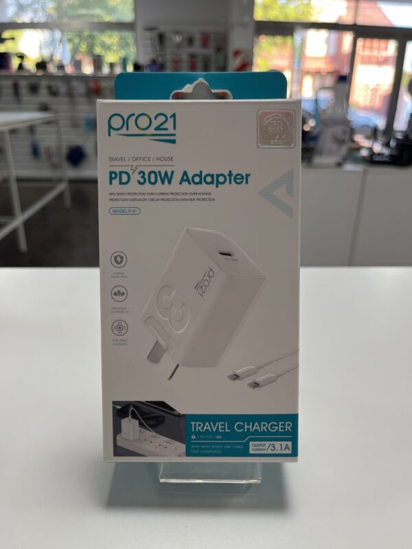 CARGADOR 220 TIPO C A TIPO C 30W CABLE DESMONTABLE PRO21